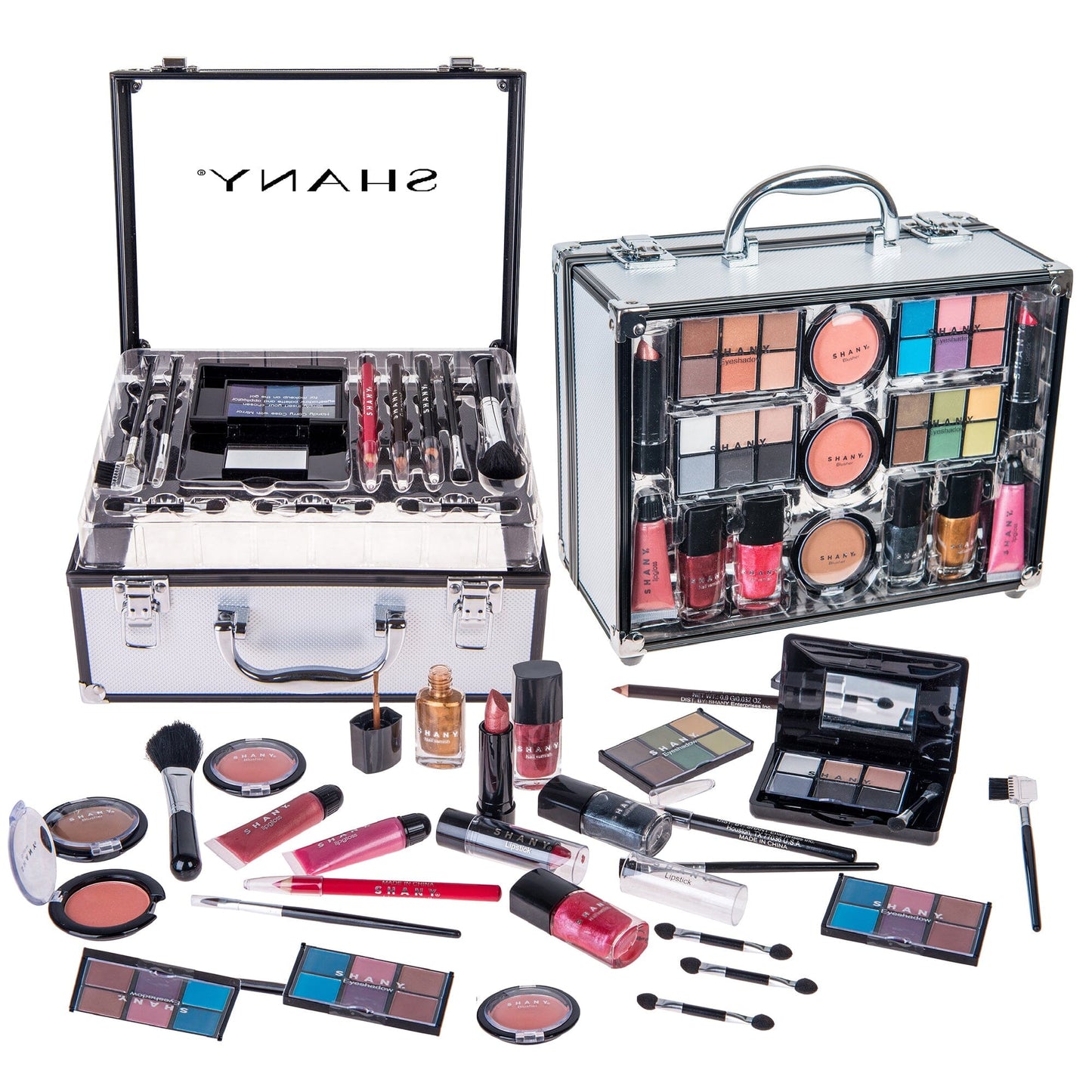 SHANY Carry All Trunk Makeup Train Case with Re-usable Aluminum Makeup Storage Case . Non Toxic Color Makeup Set with Eye shadow palettes, Blushes ,Makeup Powders, Manicure, Pedicure and Makeup Brushes. Premium Giftable Packaging. - SHOP - MAKEUP SETS - ITEM# SH-220