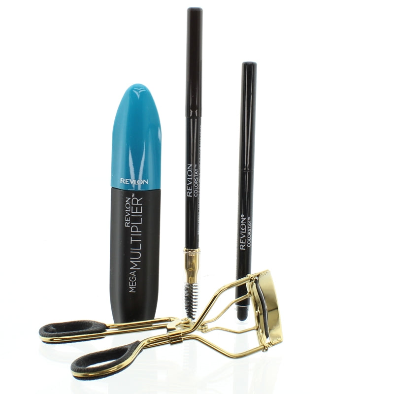 Revlon Black Mascara Eyeliner Eyebrow Eyelash Curler Eye Makeup Set