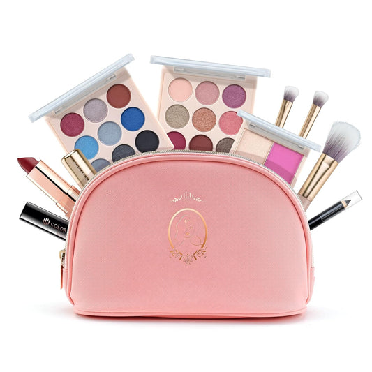 Beginner Makeup Set, Full Starter Cosmetics Set for Teenager Girls with Eyeshadow Palette Blush Lipstick Lip Pencil Eye Pencil Brush Mascara Portable Bag